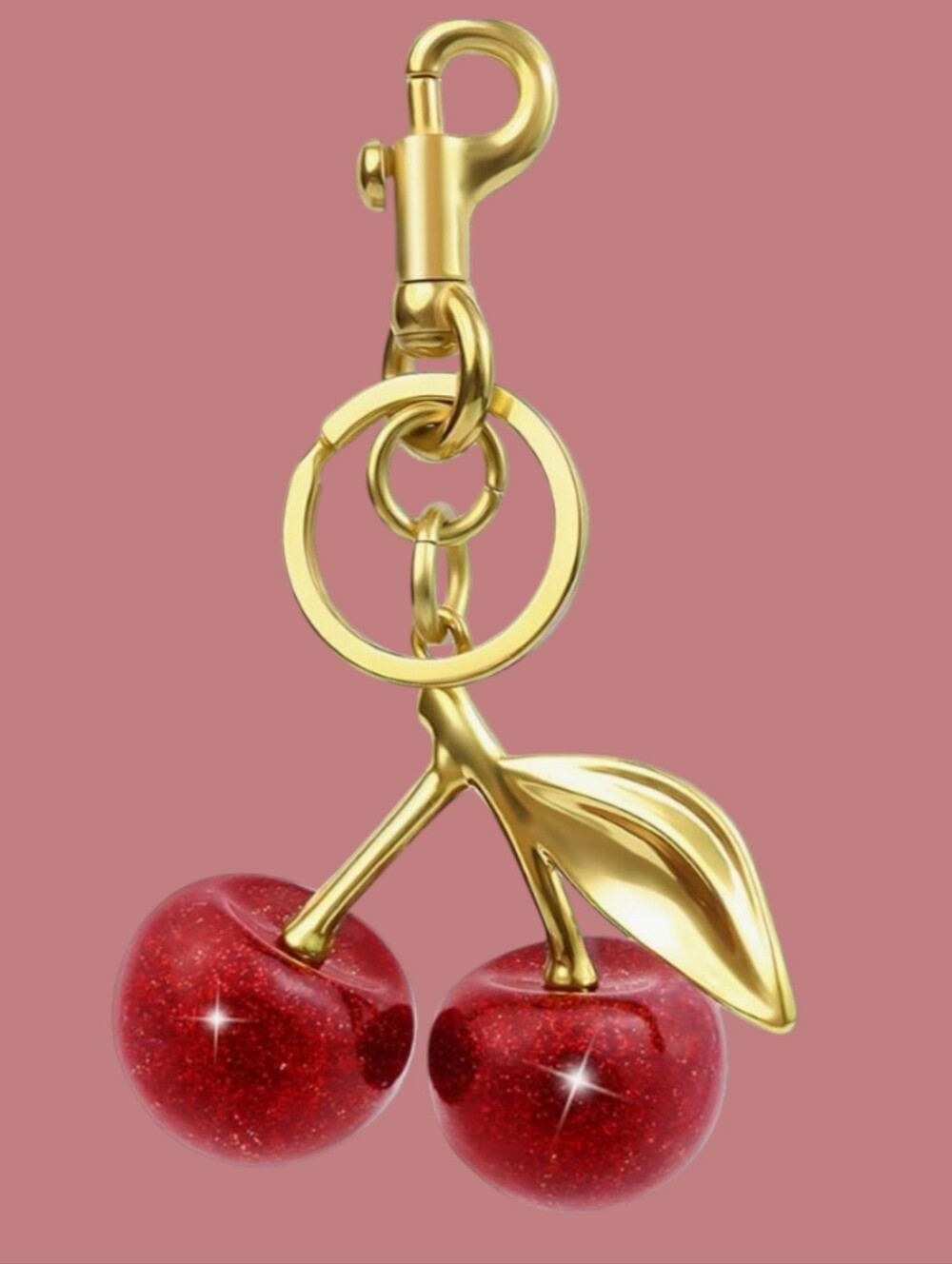 Gold Cherry Keychain And Bag Charm.